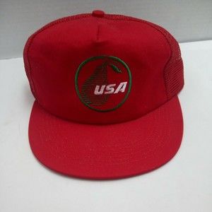 Vintage USA Pear Hat Snapback Trucker Cap Made in USA Farmer Red Mesh Back